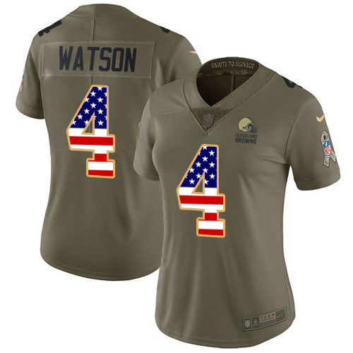 Browns #4 Deshaun Watson Olive/USA Flag Women's Stitched Limited 2017 Salute To Service Jersey cheap jerseys for sale - CheapJerseys.Shop