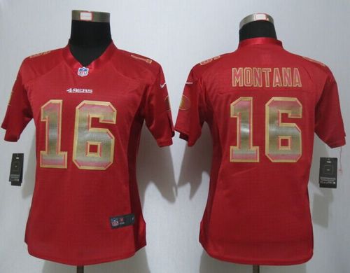 49ers #16 Joe Montana Red Team Color Women's Stitched Elite Strobe Jersey cheap jerseys for sale - CheapJerseys.Shop