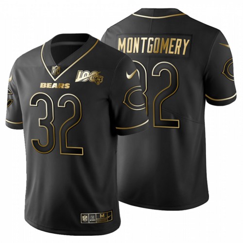 Chicago Chicago Bears #32 David Montgomery Men's Black Golden Limited 100 Jersey Men's cheap jerseys for sale - CheapJerseys.Shop