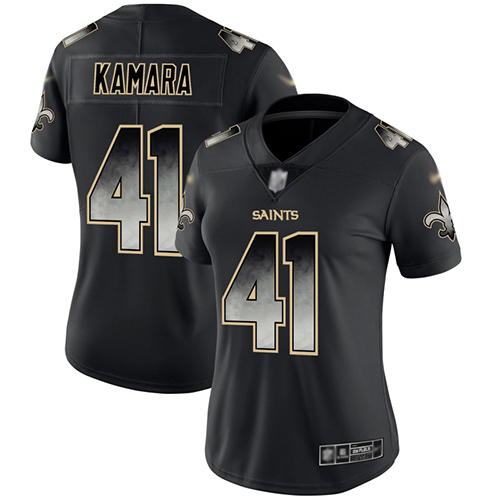 Saints #41 Alvin Kamara Black Women's Stitched Vapor Untouchable Limited Smoke Fashion Jersey cheap jerseys for sale - CheapJerseys.Shop