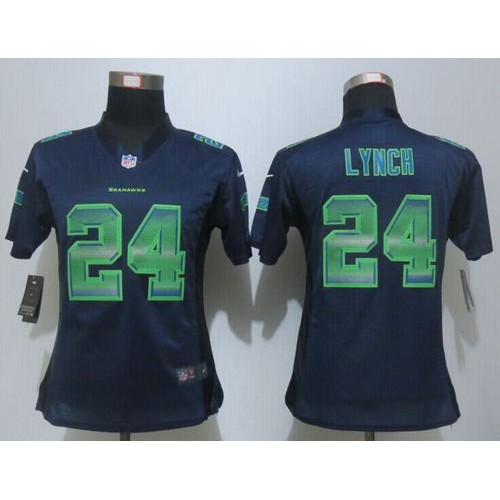 Seattle Seahawks #24 Marshawn Lynch Steel Blue Team Color Women's Stitched Elite Strobe Jersey Womens cheap jerseys for sale - CheapJerseys.Shop
