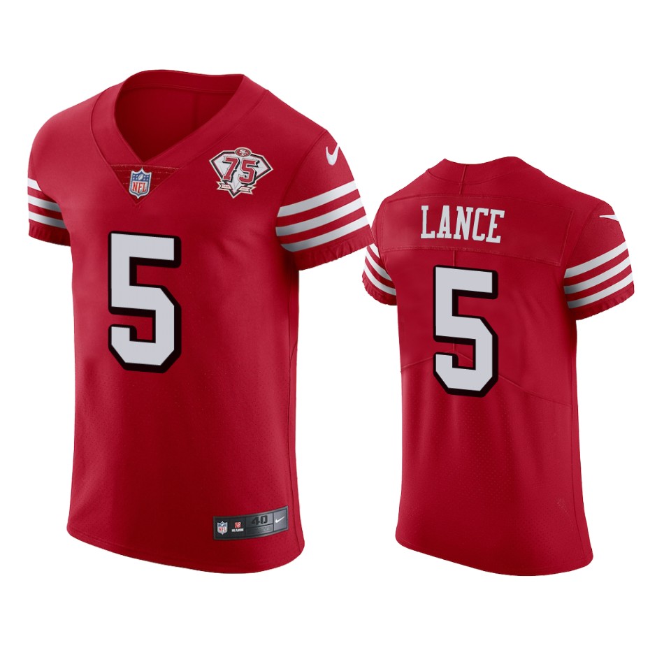 49ers #5 Trey Lance Red Rush Men's 75th Anniversary Stitched Vapor Untouchable Elite Jersey cheap jerseys for sale - CheapJerseys.Shop