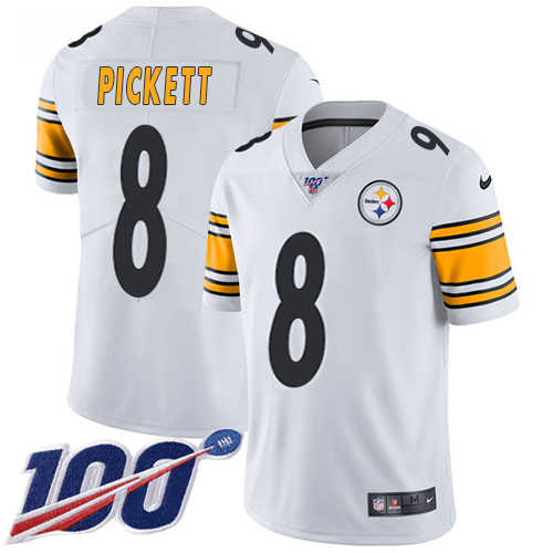 Steelers #8 Kenny Pickett White Youth Stitched 100th Season Vapor Limited Jersey cheap jerseys for sale - CheapJerseys.Shop
