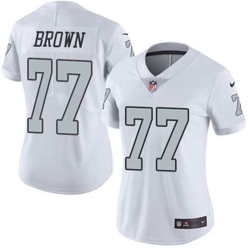 Las Vegas Raiders #77 Trent Brown White Women's Stitched Limited Rush Jersey Womens cheap jerseys for sale - CheapJerseys.Shop