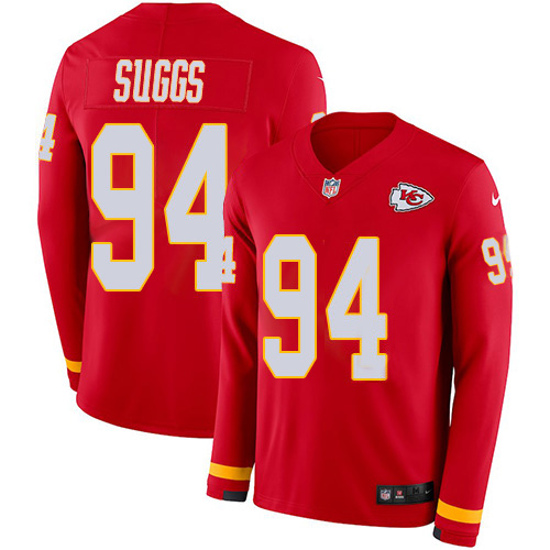 Kansas City Chiefs #94 Terrell Suggs Red Team Color Men's Stitched Limited Therma Long Sleeve Jersey Men's cheap jerseys for sale - CheapJerseys.Shop