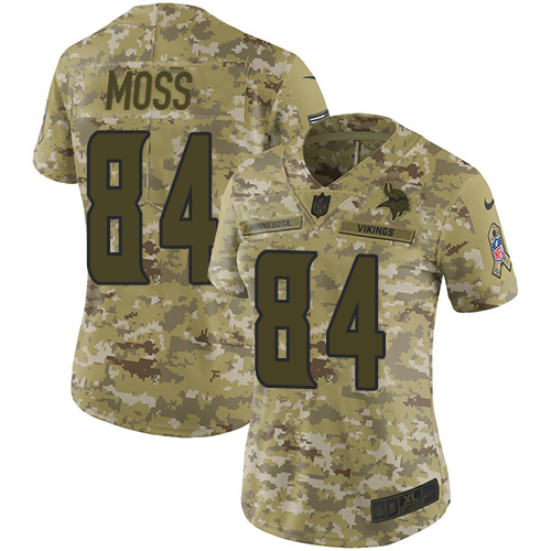 Vikings #84 Randy Moss Camo Women's Stitched Limited 2018 Salute To Service Jersey cheap jerseys for sale - CheapJerseys.Shop