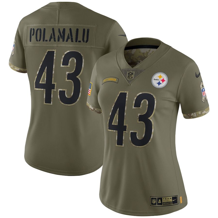Pittsburgh Steelers #43 Troy Polamalu Women's 2022 Salute To Service Limited Jersey - Olive cheap jerseys for sale - CheapJerseys.Shop