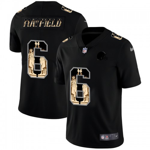 Cleveland Cleveland Browns #6 Baker Mayfield Carbon Black Vapor Statue Of Liberty Limited Jersey Men's cheap jerseys for sale - CheapJerseys.Shop