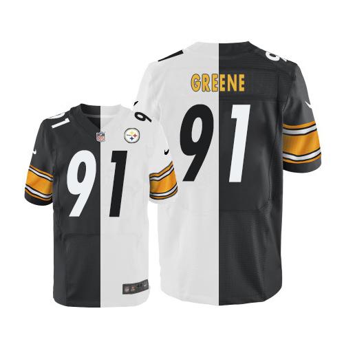 Pittsburgh Steelers #91 Kevin Greene White/Black Men's Stitched Elite Split Jersey Men's cheap jerseys for sale - CheapJerseys.Shop