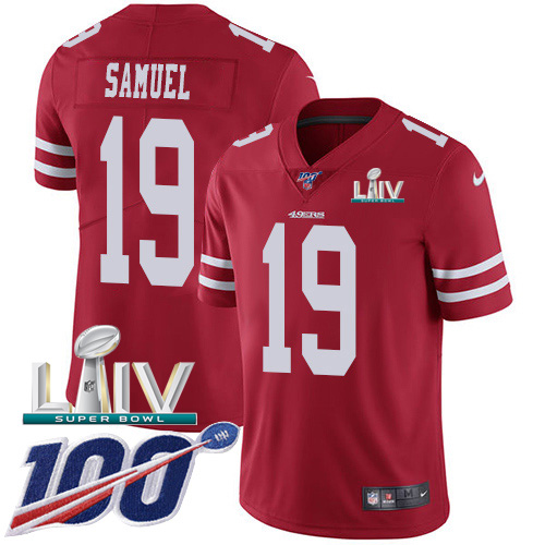49ers #19 Deebo Samuel Red Super Bowl LIV 2020 Team Color Men's Stitched 100th Season Vapor Limited Jersey cheap jerseys for sale - CheapJerseys.Shop