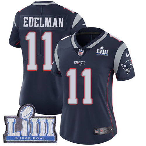 Patriots #11 Julian Edelman Navy Blue Team Color Super Bowl LIII Bound Women's Stitched Vapor Untouchable Limited Jersey cheap jerseys for sale - CheapJerseys.Shop