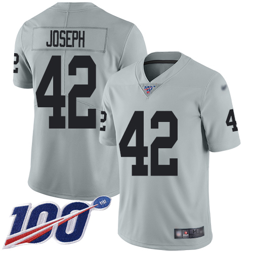 Las Vegas Raiders #42 Karl Joseph Silver Men's Stitched Limited Inverted Legend 100th Season Jersey Men's cheap jerseys for sale - CheapJerseys.Shop