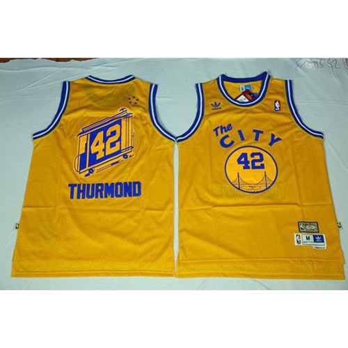Golden State Warriors #42 Nate Thurmond Gold Throwback The City Stitched Jersey Mens cheap jerseys for sale - CheapJerseys.Shop