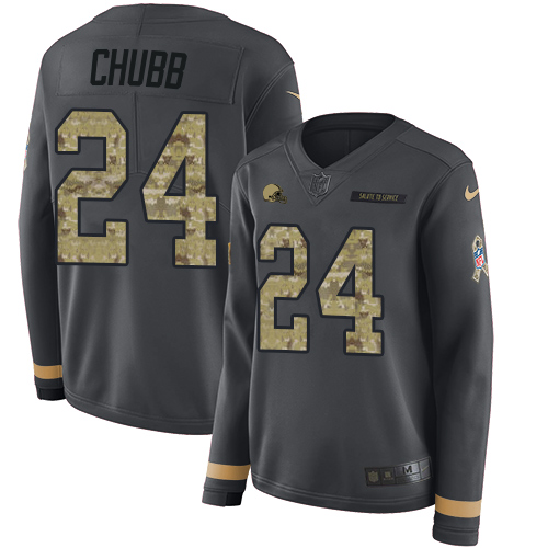 Browns #24 Nick Chubb Anthracite Salute To Service Women's Stitched Limited Therma Long Sleeve Jersey cheap jerseys for sale - CheapJerseys.Shop