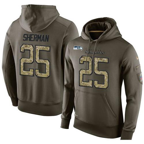 Men's Seattle Seahawks #25 Richard Sherman Stitched Green Olive Salute To Service KO Performance Hoodie cheap jerseys for sale - CheapJerseys.Shop