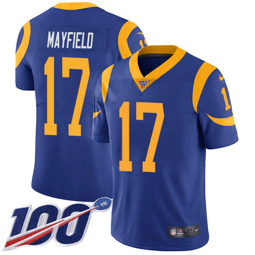 Rams #17 Baker Mayfield Royal Blue Alternate Men's Stitched 100th Season Vapor Limited Jersey cheap jerseys for sale - CheapJerseys.Shop