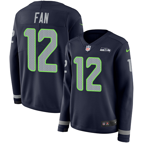 Seahawks #12 Fan Steel Blue Team Color Women's Stitched Limited Therma Long Sleeve Jersey cheap jerseys for sale - CheapJerseys.Shop