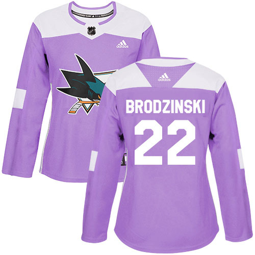 San Jose Sharks #22 Jonny Brodzinski Purple Authentic Fights Cancer Women's Stitched Jersey Womens cheap jerseys for sale - CheapJerseys.Shop