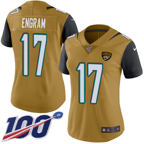 Jaguars #17 Evan Engram Gold Women's Stitched Limited Rush 100th Season Jersey cheap jerseys for sale - CheapJerseys.Shop