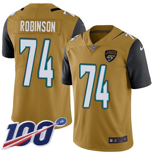 Jacksonville Jaguars #74 Cam Robinson Gold Youth Stitched Limited Rush 100th Season Jersey Youth cheap jerseys for sale - CheapJerseys.Shop