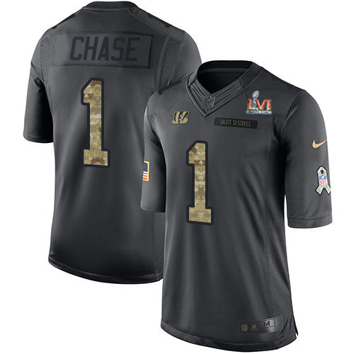 Bengals #1 Ja'Marr Chase Black Team Color Super Bowl LVI Patch Men's Stitched Limited Therma Long Sleeve Jersey cheap jerseys for sale - CheapJerseys.Shop