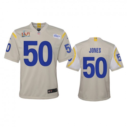 Los Angeles Los Angeles Rams #50 Ernest Jones Youth Super Bowl LVI Patch Game Jersey - Bone Youth cheap jerseys for sale - CheapJerseys.Shop