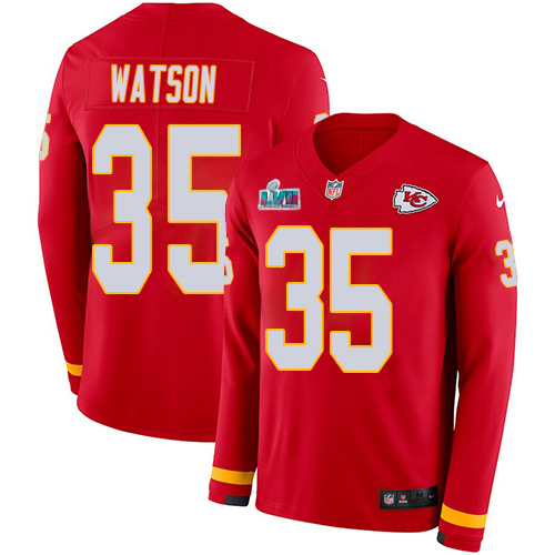 Chiefs #35 Jaylen Watson Red Team Color Super Bowl LVII Patch Youth Stitched Limited Therma Long Sleeve Jersey cheap jerseys for sale - CheapJerseys.Shop