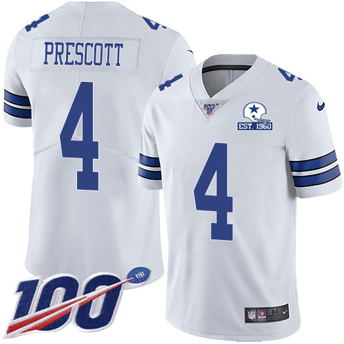 Cowboys #4 Dak Prescott White Men's Stitched With Established In 1960 Patch 100th Season Vapor Untouchable Limited Jersey cheap jerseys for sale - CheapJerseys.Shop