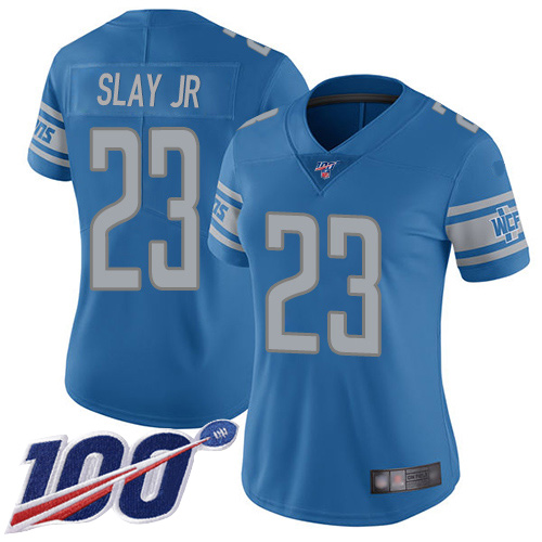 Detroit Lions #23 Darius Slay Jr Blue Team Color Women's Stitched 100th Season Vapor Limited Jersey Womens cheap jerseys for sale - CheapJerseys.Shop