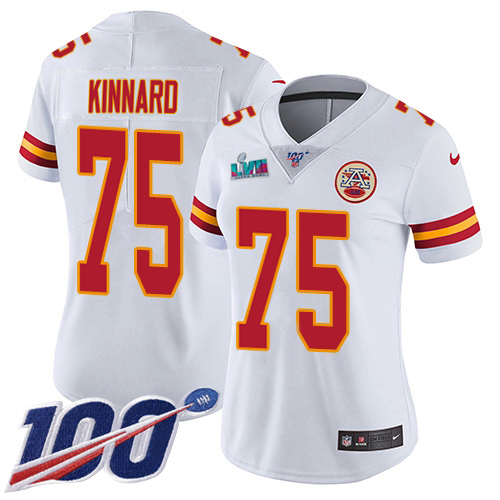 Chiefs #75 Darian Kinnard White Super Bowl LVII Patch Women's Stitched 100th Season Vapor Limited Jersey cheap jerseys for sale - CheapJerseys.Shop