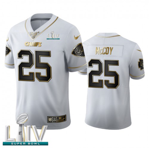 Kansas City Kansas City Chiefs #25 LeSean McCoy Men's White Golden Super Bowl LIV 2020 Edition Vapor Limited 100 Jersey Men's cheap jerseys for sale - CheapJerseys.Shop
