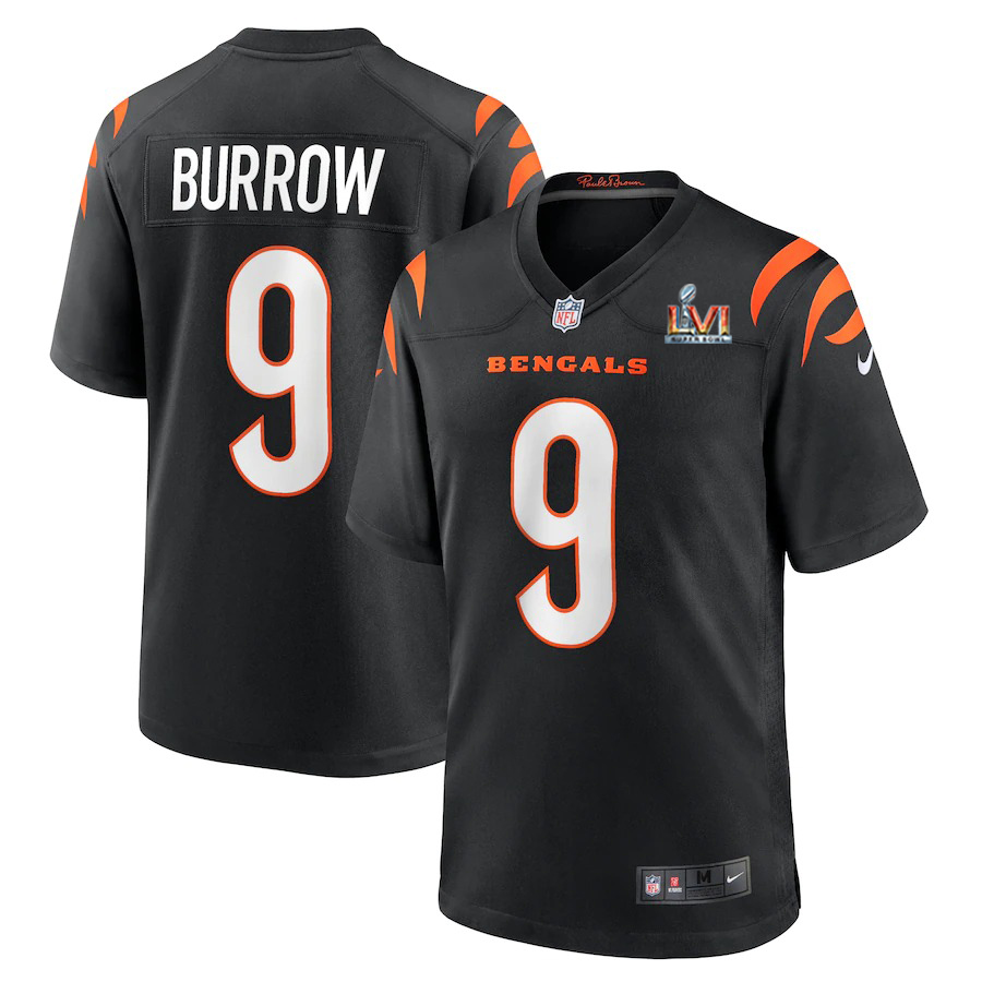 Cincinnati Bengals #9 Joe Burrow Black Super Bowl LVI Patch Game Jersey cheap jerseys for sale - CheapJerseys.Shop