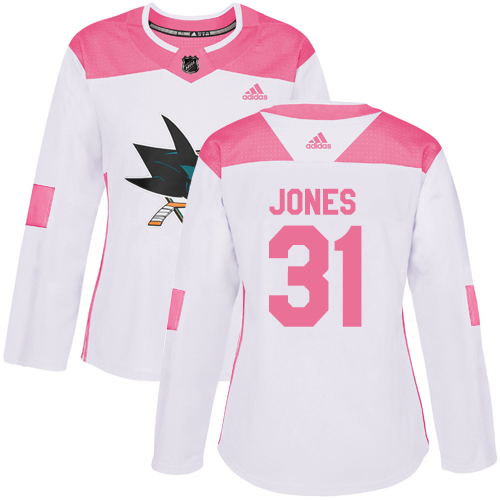 San Jose Sharks #31 Martin Jones White/Pink Authentic Fashion Women's Stitched Jersey Womens cheap jerseys for sale - CheapJerseys.Shop