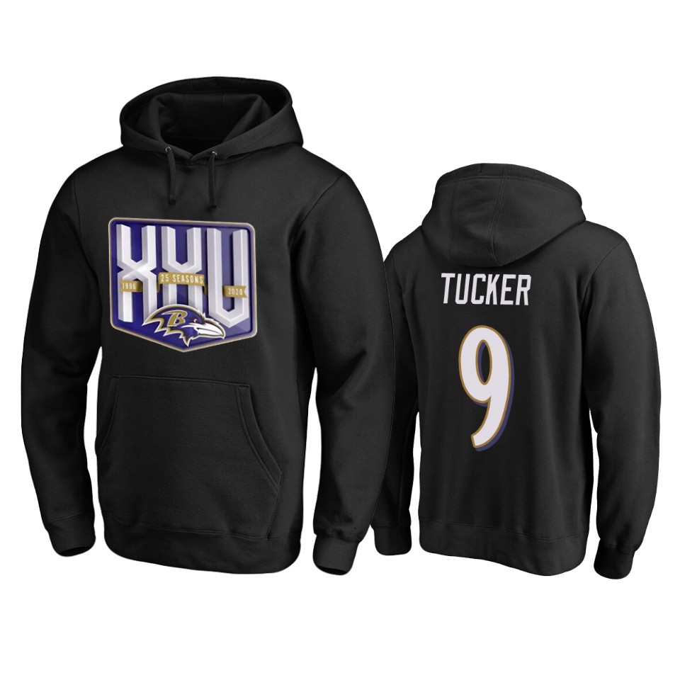 Baltimore Ravens #9 Justin Tucker Men's Black Team 25th Season Pullover Hoodie cheap jerseys for sale - CheapJerseys.Shop