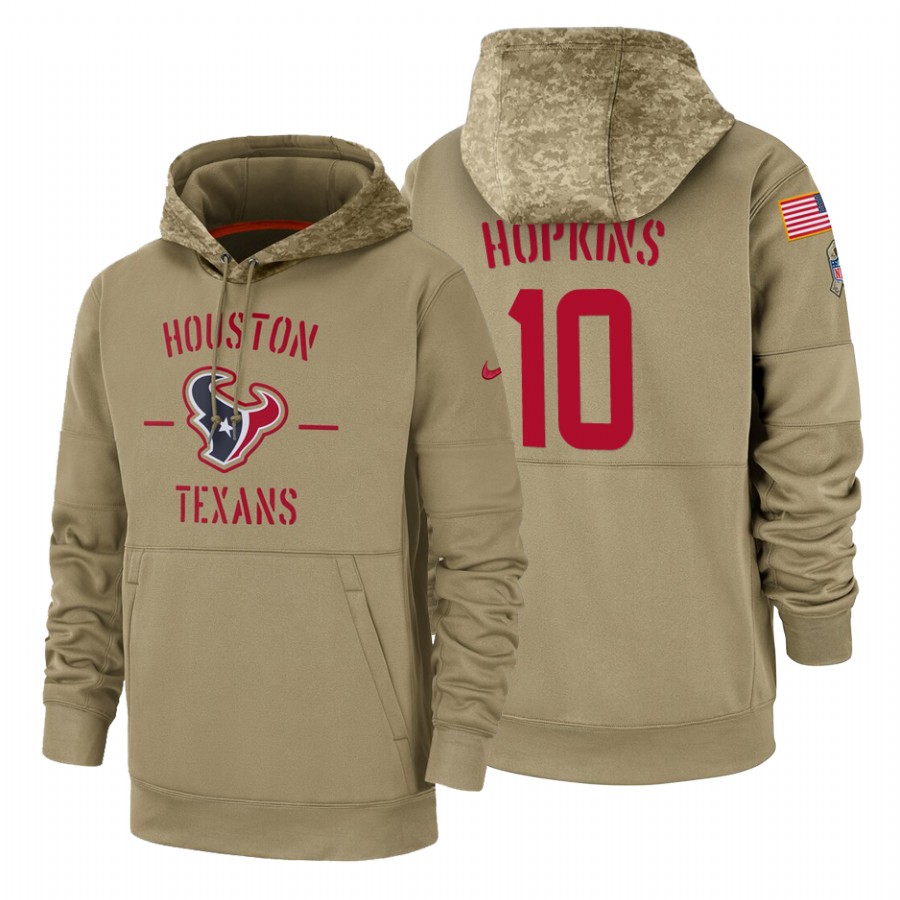 Houston Texans #10 Deandre Hopkins Tan 2019 Salute To Service Name & Number Sideline Therma Pullover Hoodie cheap jerseys for sale - CheapJerseys.Shop
