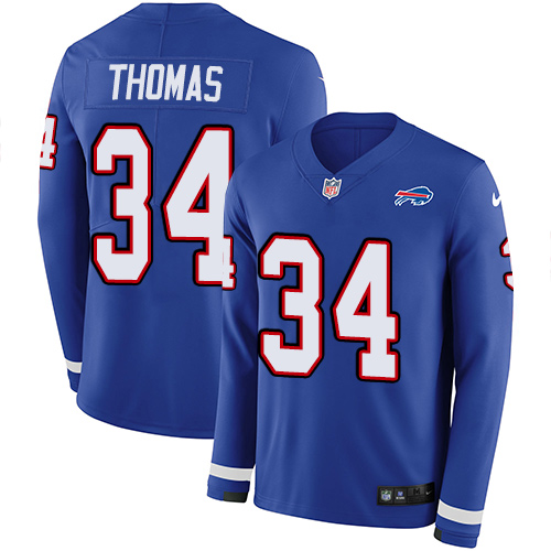 Buffalo Bills #34 Thurman Thomas Royal Blue Team Color Men's Stitched Limited Therma Long Sleeve Jersey Men's cheap jerseys for sale - CheapJerseys.Shop