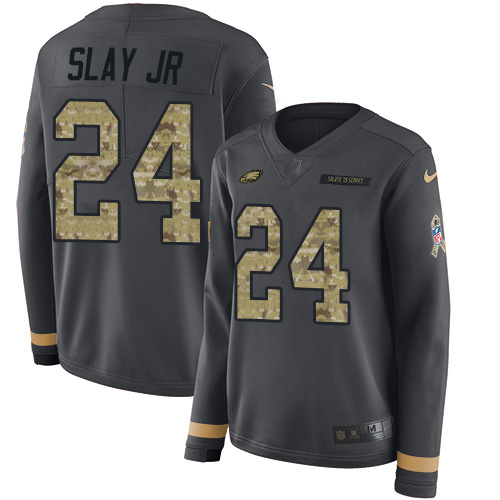 Philadelphia Eagles #24 Darius Slay Jr Anthracite Salute to Service Women's Stitched Limited Therma Long Sleeve Jersey Womens cheap jerseys for sale - CheapJerseys.Shop