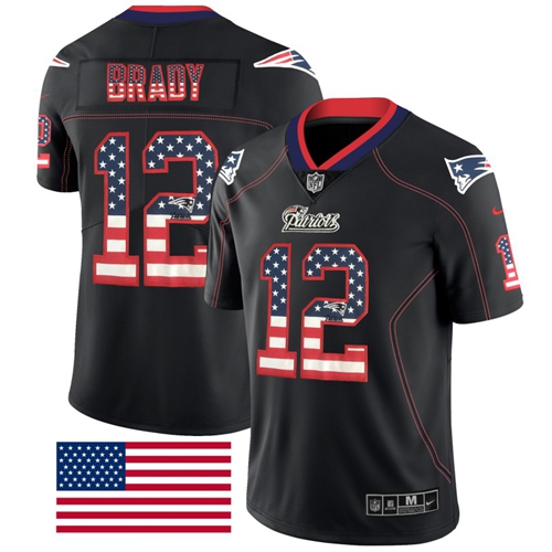 Patriots #12 Tom Brady Black Men's Stitched Limited Rush USA Flag Jersey cheap jerseys for sale - CheapJerseys.Shop