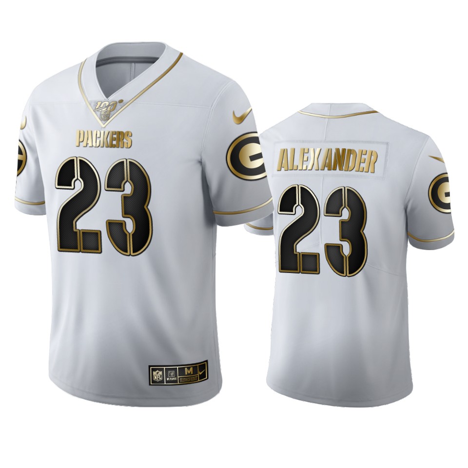 Green Bay Packers #23 Jaire Alexander Men's White Golden Edition Vapor Limited 100 Jersey cheap jerseys for sale - CheapJerseys.Shop