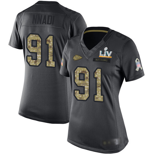 Kansas City Chiefs #91 Derrick Nnadi Black Women's Super Bowl LV Bound Stitched Limited 2016 Salute to Service Jersey Womens cheap jerseys for sale - CheapJerseys.Shop