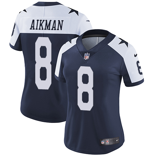 Dallas Cowboys #8 Troy Aikman Navy Blue Thanksgiving Women's Stitched Vapor Untouchable Limited Throwback Jersey Womens cheap jerseys for sale - CheapJerseys.Shop