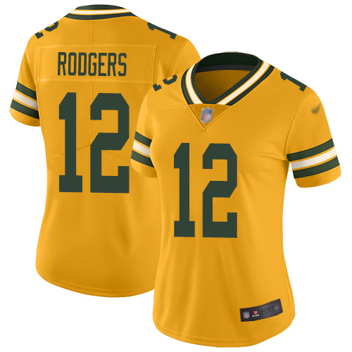 Packers #12 Aaron Rodgers Gold Women's Stitched Limited Inverted Legend Jersey cheap jerseys for sale - CheapJerseys.Shop