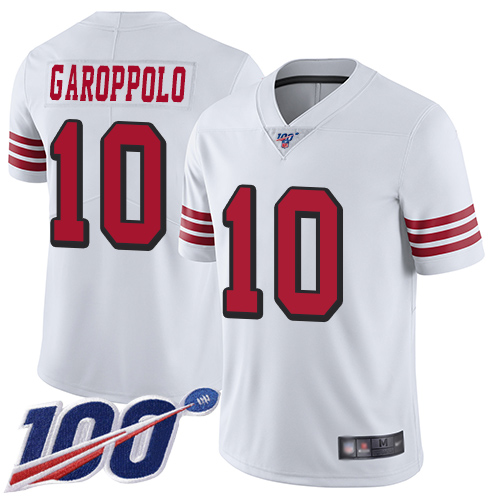 49ers #10 Jimmy Garoppolo White Rush Youth Stitched Limited 100th Season Jersey cheap jerseys for sale - CheapJerseys.Shop
