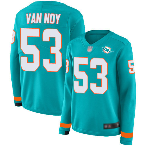Miami Dolphins #53 Kyle Van Noy Aqua Green Team Color Women's Stitched Limited Therma Long Sleeve Jersey Womens cheap jerseys for sale - CheapJerseys.Shop