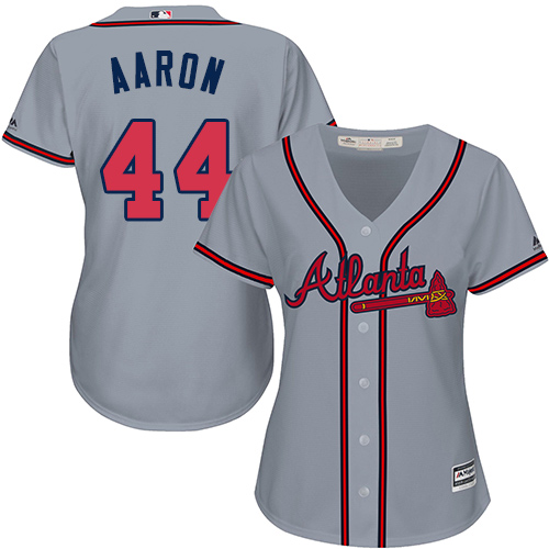 Atlanta Braves #44 Hank Aaron Grey Road Women's Stitched Jersey Womens cheap jerseys for sale - CheapJerseys.Shop