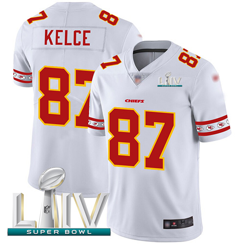Chiefs #87 Travis Kelce White Super Bowl LIV 2020 Men's Stitched Limited Team Logo Fashion Jersey cheap jerseys for sale - CheapJerseys.Shop