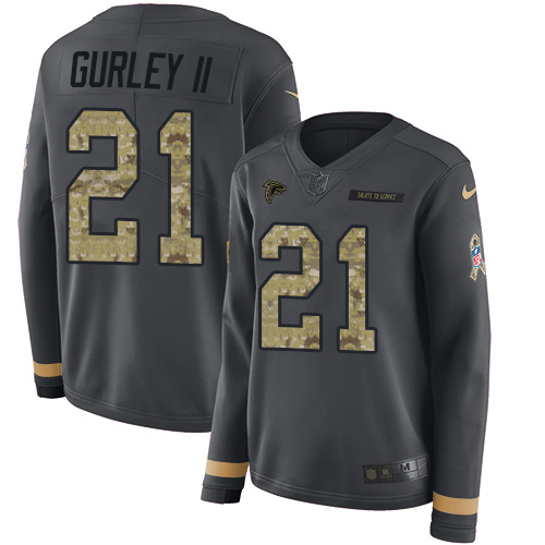 Atlanta Falcons #21 Todd Gurley II Anthracite Salute to Service Women's Stitched Limited Therma Long Sleeve Jersey Womens cheap jerseys for sale - CheapJerseys.Shop