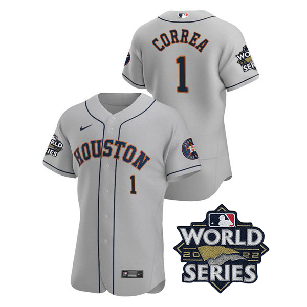 Houston Astros #1 Carlos Correa Men's 150th Anniversary 2022 World Series Authentic Jersey - Gray cheap jerseys for sale - CheapJerseys.Shop