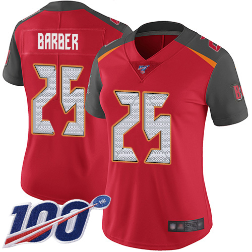 Tampa Bay Buccaneers #25 Peyton Barber Red Team Color Women's Stitched 100th Season Vapor Limited Jersey Womens cheap jerseys for sale - CheapJerseys.Shop