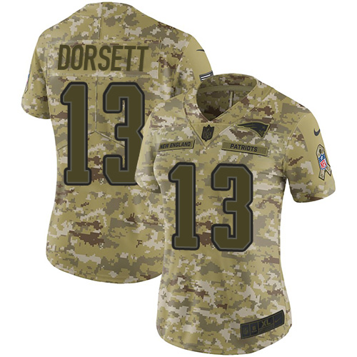 New England Patriots #13 Phillip Dorsett Camo Women's Stitched Limited 2018 Salute to Service Jersey Womens cheap jerseys for sale - CheapJerseys.Shop